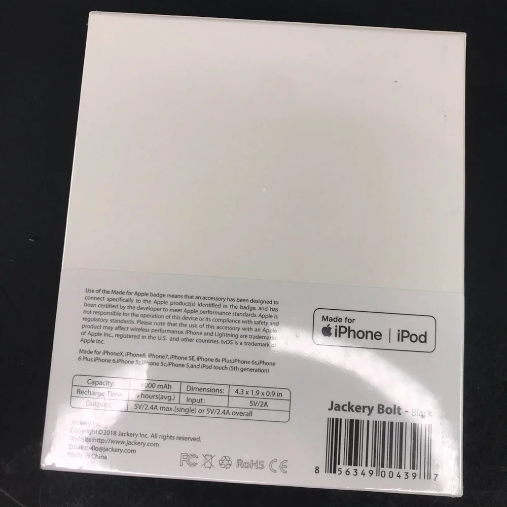 Jackery Bolt 6000mAh Portable iPhone Charger Black  New Sealed